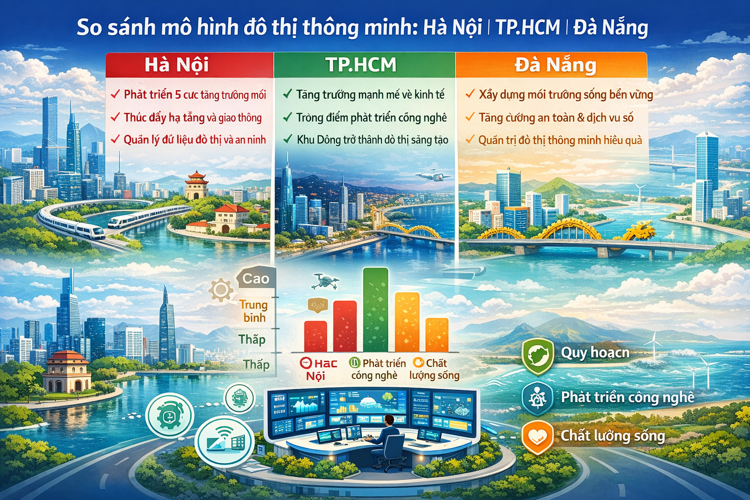 So sánh mô hình đô thị thông minh: Hà Nội – TP.HCM – Đà Nẵng